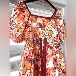 Floral Cottagecore Midi Dress | Puff Sleeve | Square Neck Small Boho